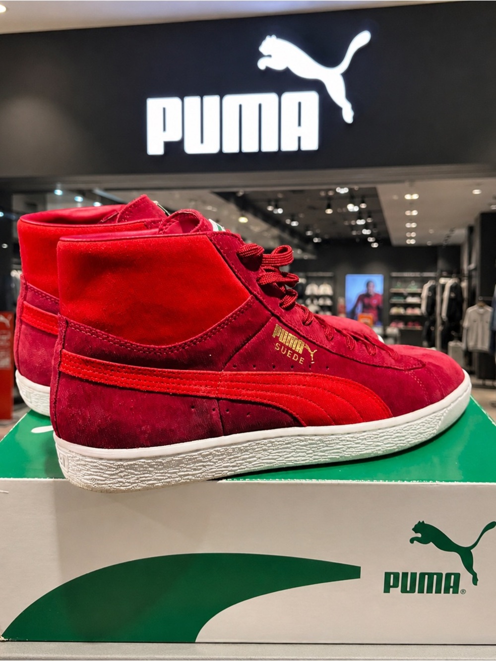 Puma Red Suede Mid-Top Sneakers with White Sole